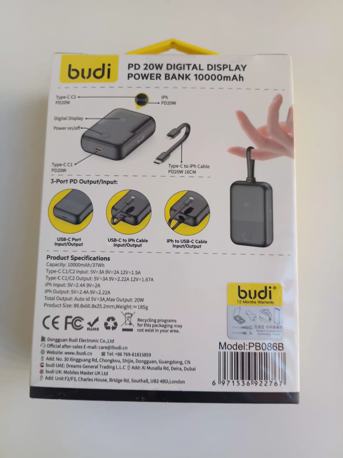 Budi PD 20W DIGITAL POWER BANK 10000mAh