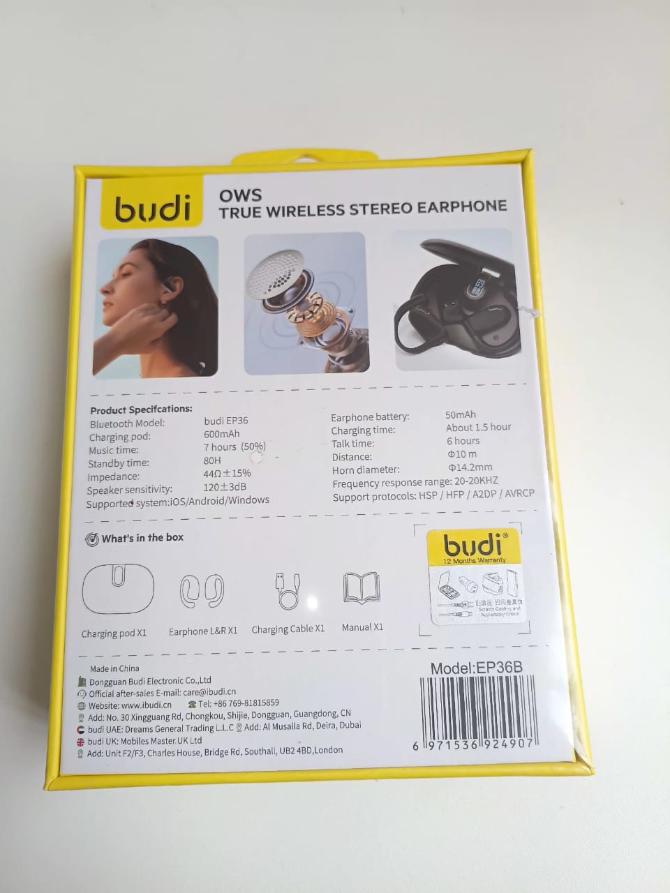 Budi OWS (open wearable stereo)True Wireless stere Earphones EP36B